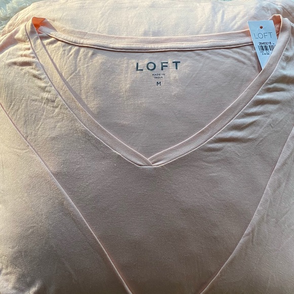 V Neck Long Sleeve Loft Tee Shirt Light Pink Rayon Spandex Size M New - Picture 2 of 7